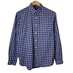 Lands' End Mens Size Large (16-16.5) Blue Paid No iron Twill Button Down Shirt